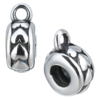 Bead with an eyelet decorated with hearts, surgical steel