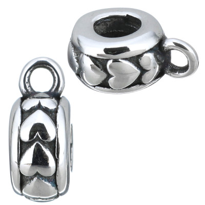 Bead with an eyelet decorated with hearts, surgical steel