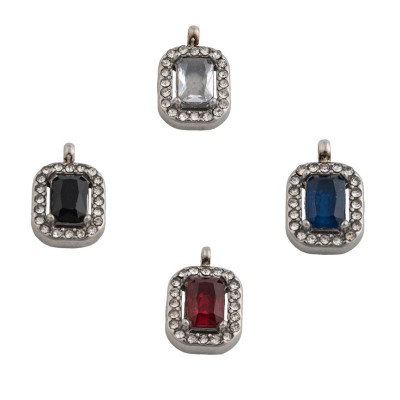 Rectangle pendant with colored stone, surgical steel, 4 color options