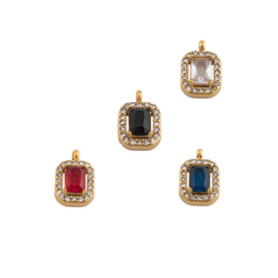 Rectangle pendant with colored stone, surgical steel, 4 color options