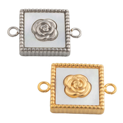 Square connector with a rose, surgical steel, two color variants