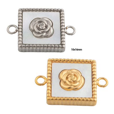 Square connector with a rose, surgical steel, two color variants