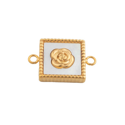Square connector with a rose, surgical steel, two color variants