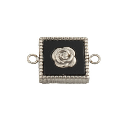 Square connector with a rose, surgical steel, two color variants