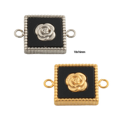 Square connector with a rose, surgical steel, two color variants