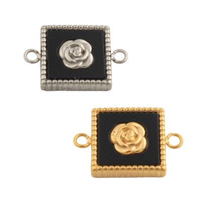 Square connector with a rose, surgical steel, two color variants