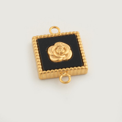 Square connector with a rose, surgical steel, two color variants