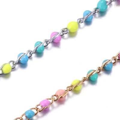 Řetízek s barevnými kuličkami chirurgická ocel dvě barevné varianty