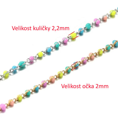 Řetízek s barevnými kuličkami chirurgická ocel dvě barevné varianty