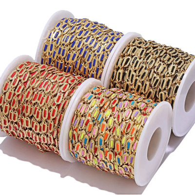 Chain with colored rectangles, 5 color options, surgical steel