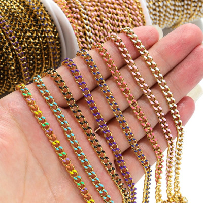 Gold Enamel Curb Chain Fabric – 4.5 mm (5 Color Options)