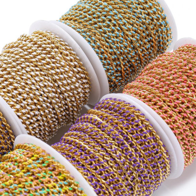 Gold Enamel Curb Chain Fabric – 4.5 mm (5 Color Options)