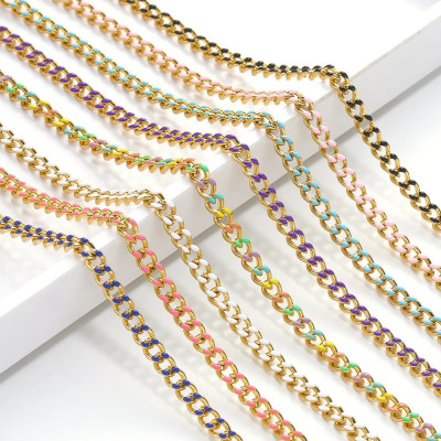 Gold Enamel Curb Chain Fabric – 4.5 mm (5 Color Options)