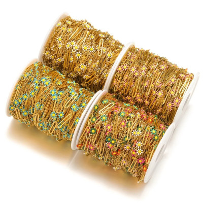 Paperclip Chain with Enamel Flower Links