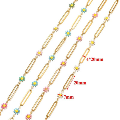 Paperclip Chain with Enamel Flower Links