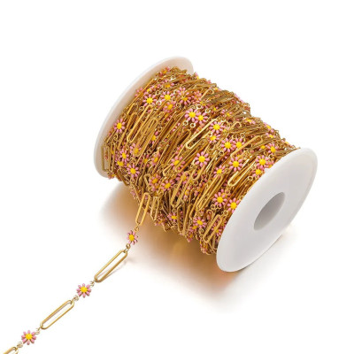 Paperclip Chain with Enamel Flower Links