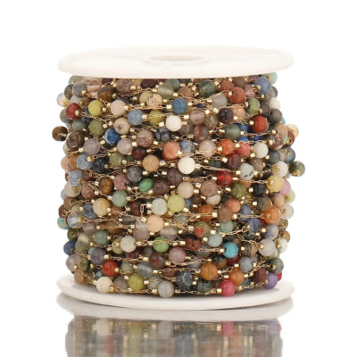 Chain with mineral beads gold galvanization surgical steel