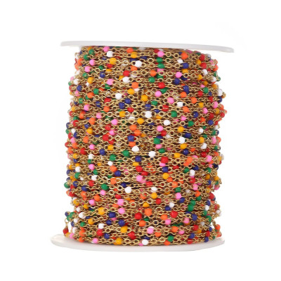 Řetízkovina s barevnými kuličkami 2mm z chirurgické oceli zlatá galvanizace