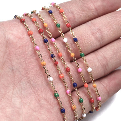 Řetízkovina s barevnými kuličkami 2mm z chirurgické oceli zlatá galvanizace