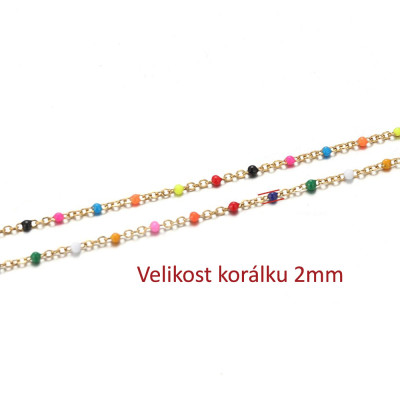 Řetízkovina s barevnými kuličkami 2mm z chirurgické oceli zlatá galvanizace
