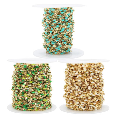 Chain link with enamel, surgical steel, three color combinations