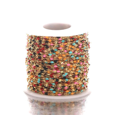 Chain link with enamel, surgical steel, gold galvanization