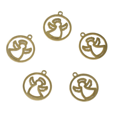 Angel pendant in a wheel in two color combinations, surgical steel