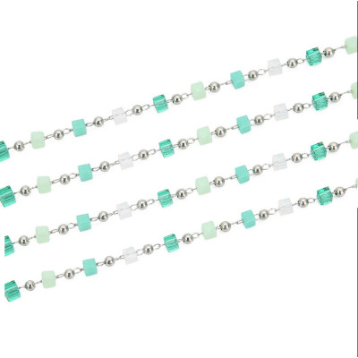 Chain fabric, beads, cubes in a mix of mint colors, surgical steel