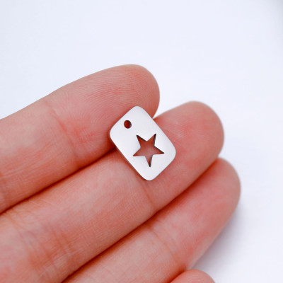 Pendant plate with a star, surgical steel, two variants