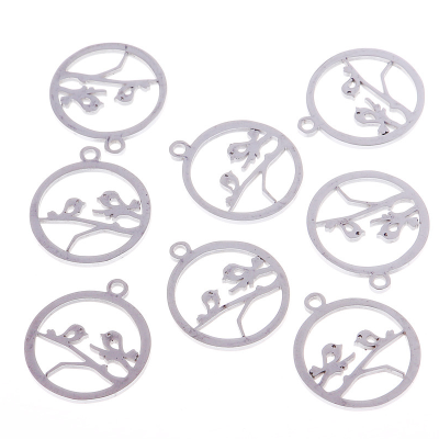 Pendant wheel with birds surgical steel