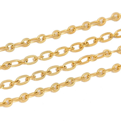 Chain fabric with embossed eyes, two color variants