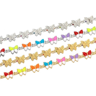 Chain in gold galvanization with colorful surgical steel bow ties