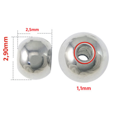 Korálek 3 x 2,50mm chirurgická ocel baleno po 100ks