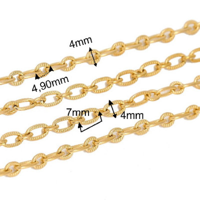 Chain fabric with embossed eyes, two color variants
