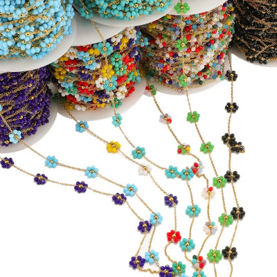 Chain with beaded flower, surgical steel