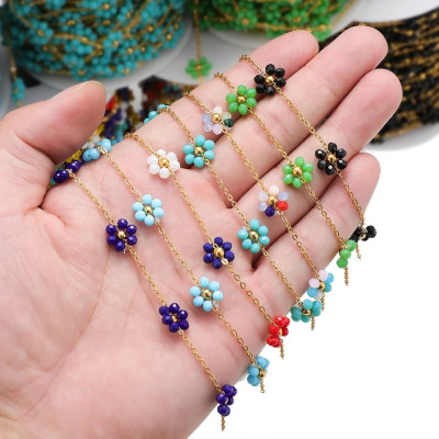 Chain with beaded flower, surgical steel