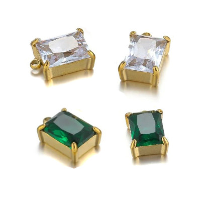 Pendant rectangle with colored stone, surgical steel