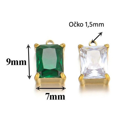 Pendant rectangle with colored stone, surgical steel