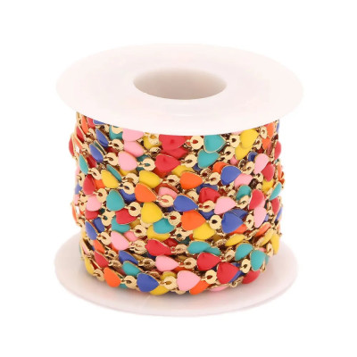 Chain with enamel hearts, surgical steel