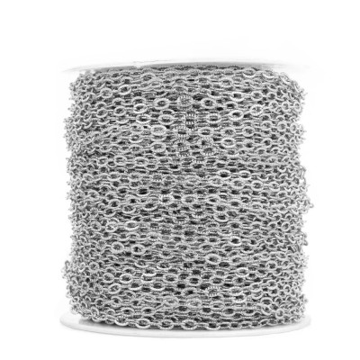 Chain fabric with embossed oval links, surgical steel, two color options