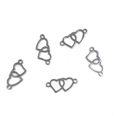 Connector two connected hearts surgical steel