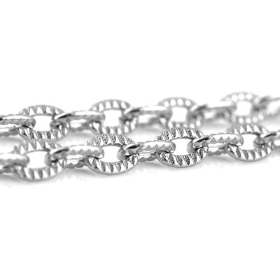 Chain fabric with embossed oval links, surgical steel, two color options