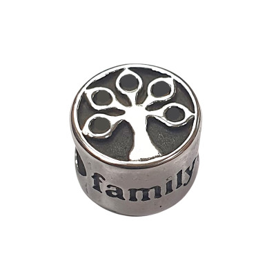 Tree of life bead and inscription on the sides LOVE FAMILY steel