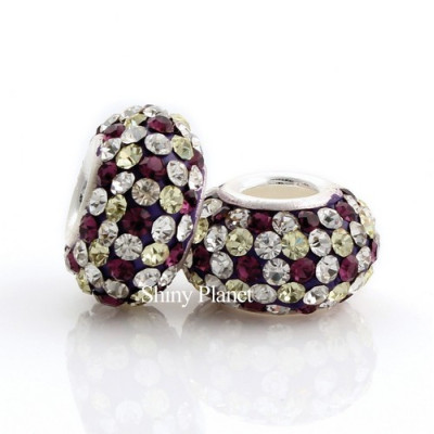 Bead with large drawstring and rhinestones Crystal, Amethyst, Light Colorado Topaz AG 925