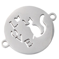 Connector patty with the inscription Love in two color combinations made of surgical steel