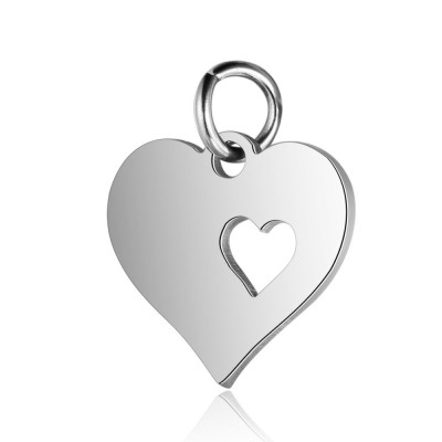 Larger heart pendant with a heart cut out of surgical steel