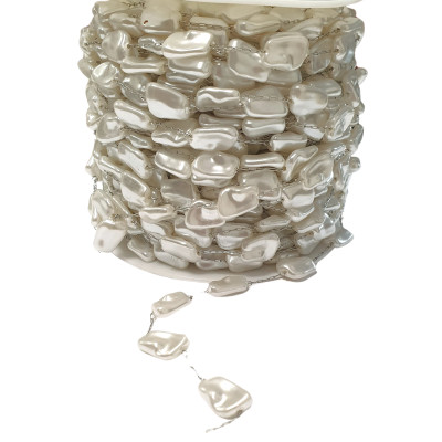 ABS chain with artificial pearls of rectangular shape, surgical steel