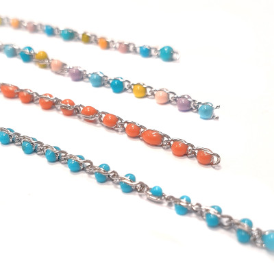 Chain with colored balls, surgical steel, two color options