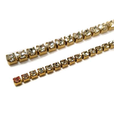 Borta chain with strass stones, width 2 or 3 mm, gold galvanization