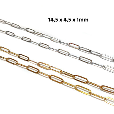 Řetízkovina Paperclip plochý hladký 14,5 × 4,5 mm